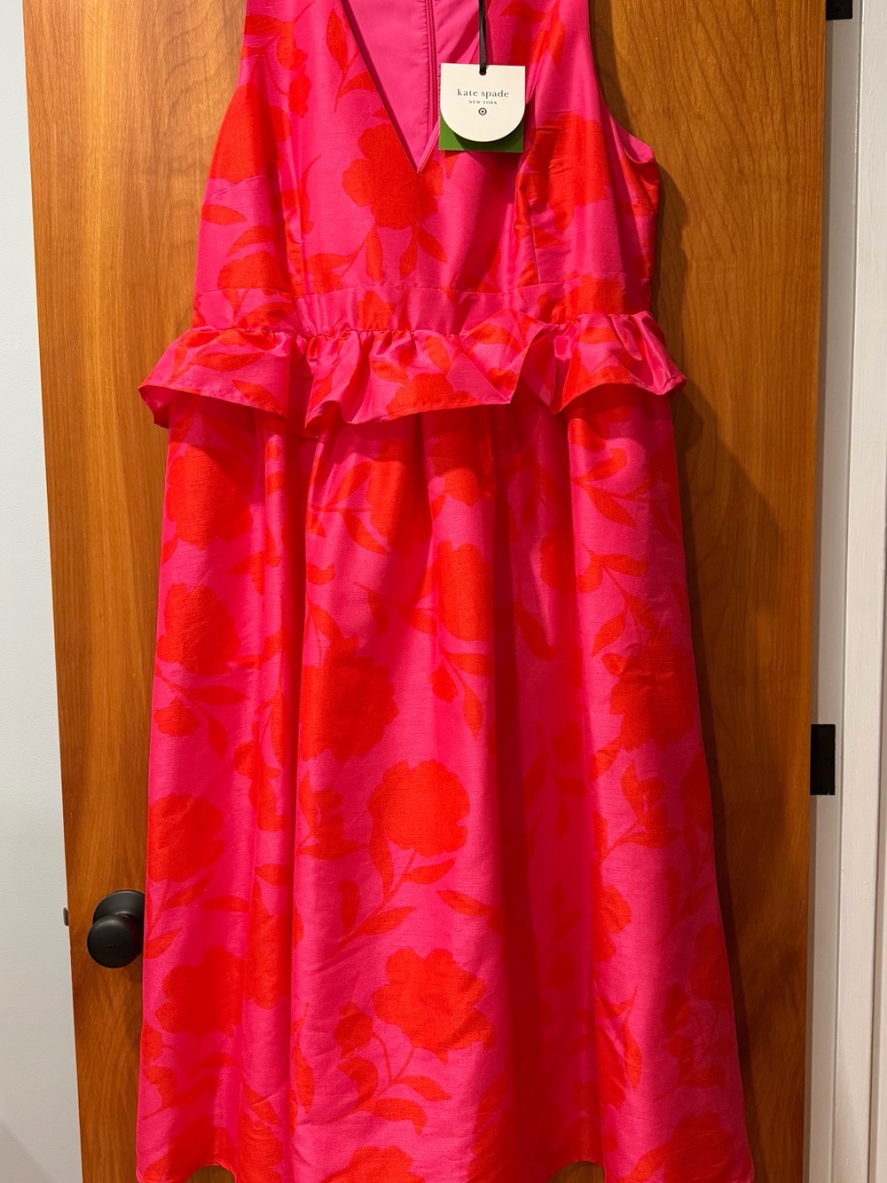 Kate Spade Hot Pink & Red Floral Peplum Midi Dress